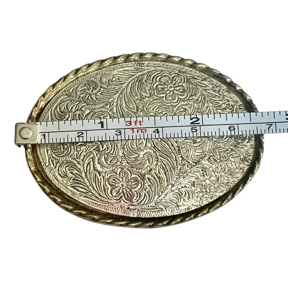 Vintage Oval Silver Gold Etched Small Western Style Belt Buckle Children’s